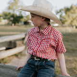 "Albie" Deep Red Short Sleeve Shirt-Little Windmill Clothing Co