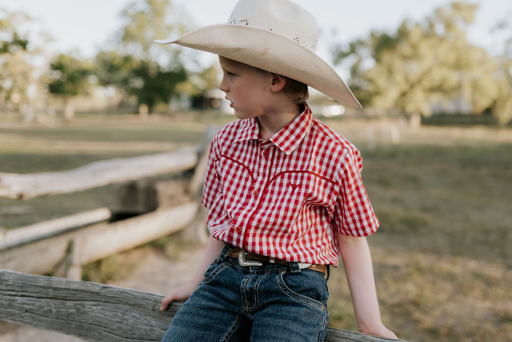 "Albie" Deep Red Short Sleeve Shirt-Little Windmill Clothing Co