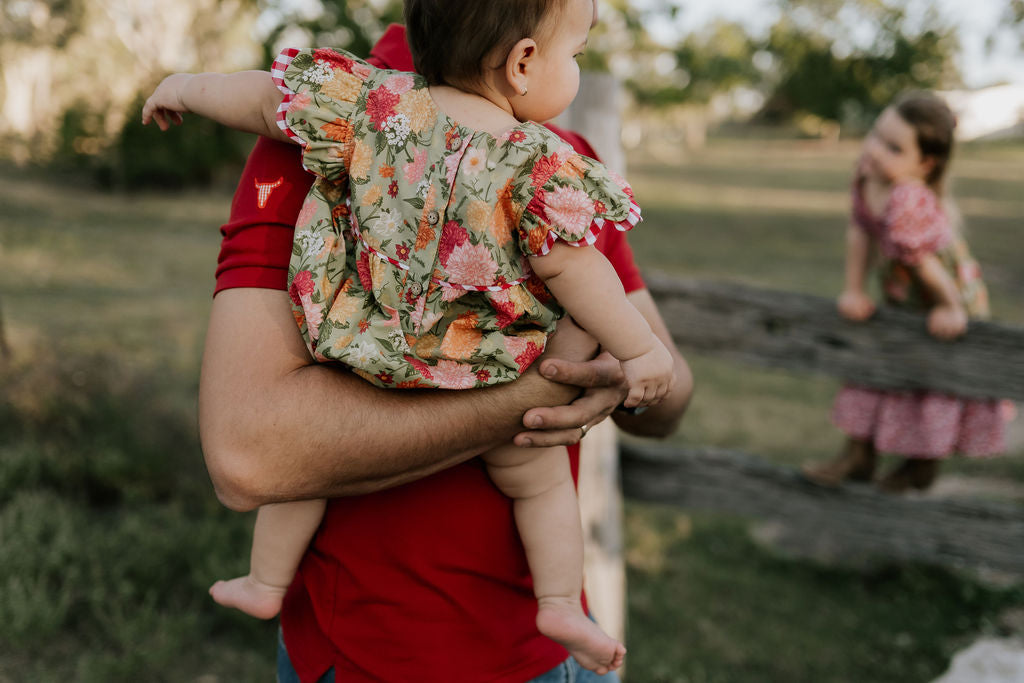 "Faith" Floral Scollop Short Sleeve Romper-Little Windmill Clothing Co
