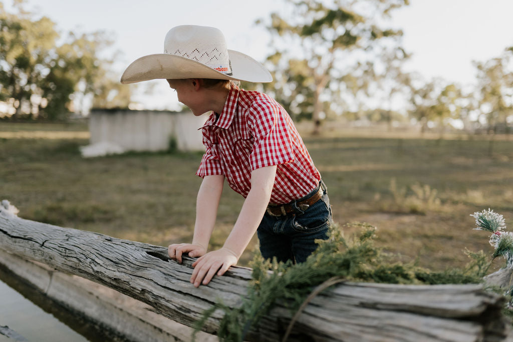 "Albie" Deep Red Short Sleeve Shirt-Little Windmill Clothing Co