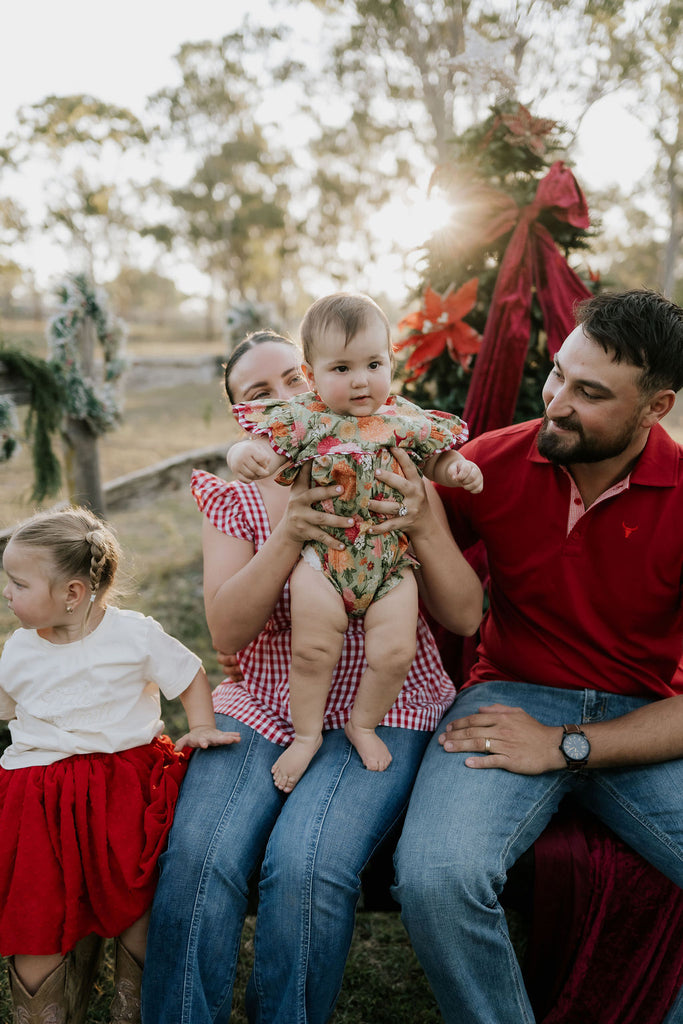 "Faith" Floral Scollop Short Sleeve Romper-Little Windmill Clothing Co