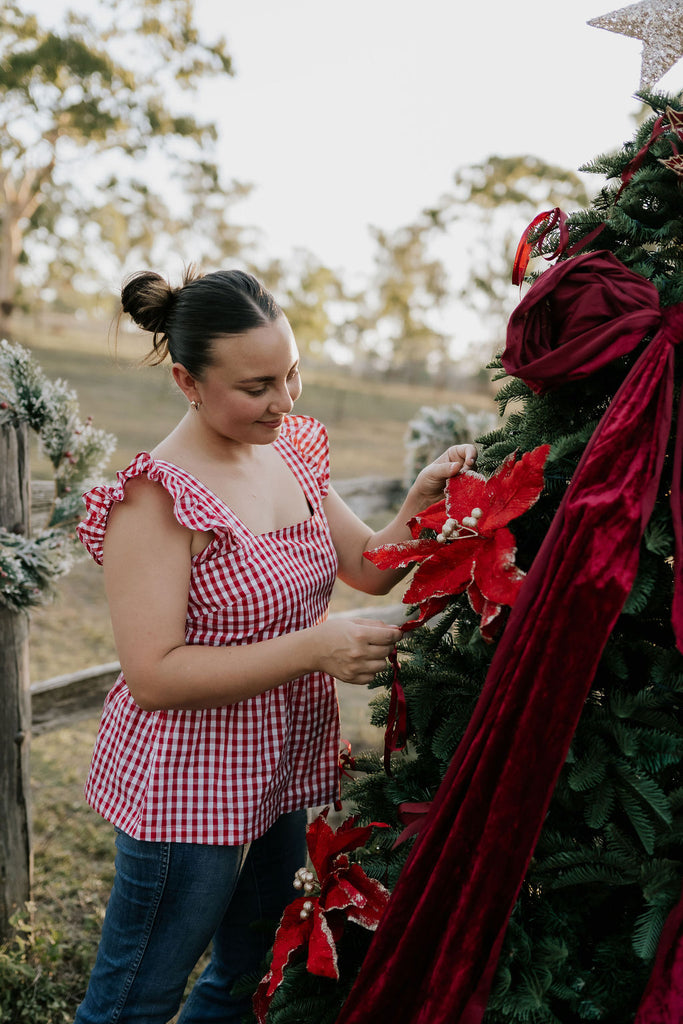 "Darla" Deep Red Gingham Women's Shirt-Little Windmill Clothing Co