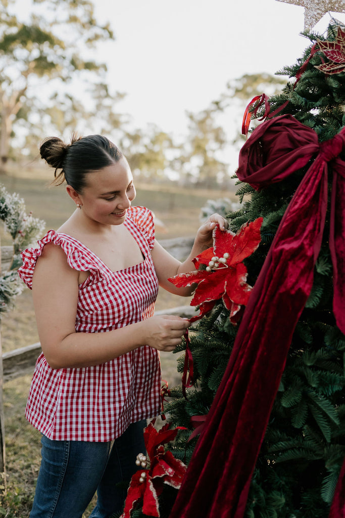 "Darla" Deep Red Gingham Women's Shirt-Little Windmill Clothing Co