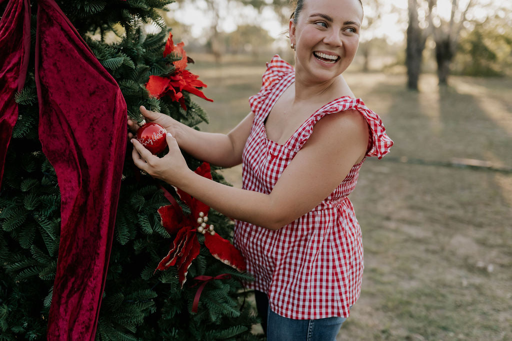 "Darla" Deep Red Gingham Women's Shirt-Little Windmill Clothing Co