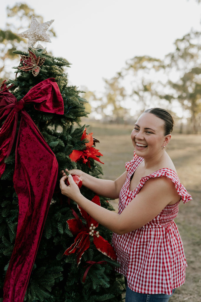 "Darla" Deep Red Gingham Women's Shirt-Little Windmill Clothing Co