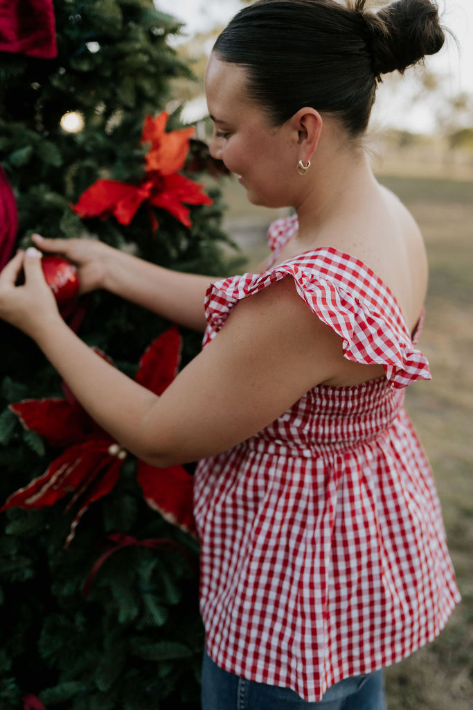 "Darla" Deep Red Gingham Women's Shirt-Little Windmill Clothing Co