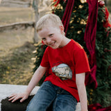 Western printed Christmas cow tee back view showing relaxed fit and festive western holiday design