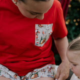 Kids Western Christmas PJ set worn showing festive matching pyjama set in western holiday print