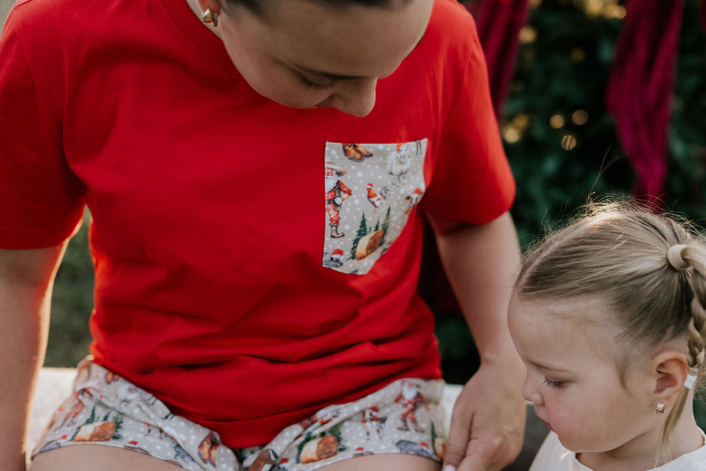 Kids Western Christmas PJ set worn showing festive matching pyjama set in western holiday print