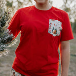 Ladies Western Christmas PJ set worn showing festive matching women's pyjama set in western holiday print