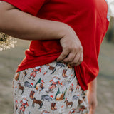 Ladies Western Christmas PJ set front detail showing fun festive women's western Christmas pyjamas