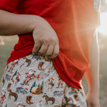 Ladies Western Christmas PJ set showing women's pyjama pants detail in holiday western print