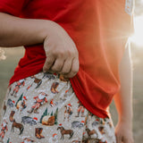 Ladies Western Christmas PJ set showing women's pyjama pants detail in holiday western print