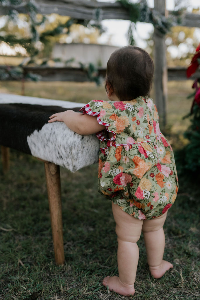 "Faith" Floral Scollop Short Sleeve Romper-Little Windmill Clothing Co