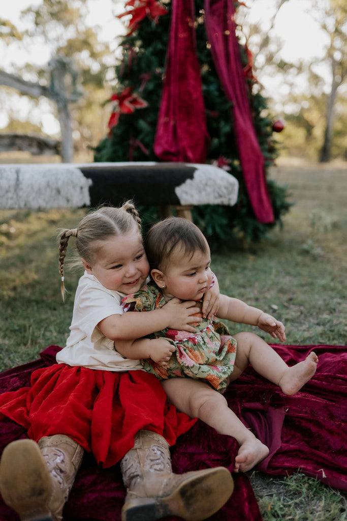 DISCOUNTED "Rena" Deep Red Textured Tutu-Little Windmill Clothing Co