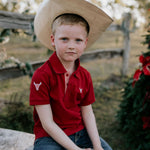 Nick deep red boys polo shirt front view showing classic deep red polo for boys