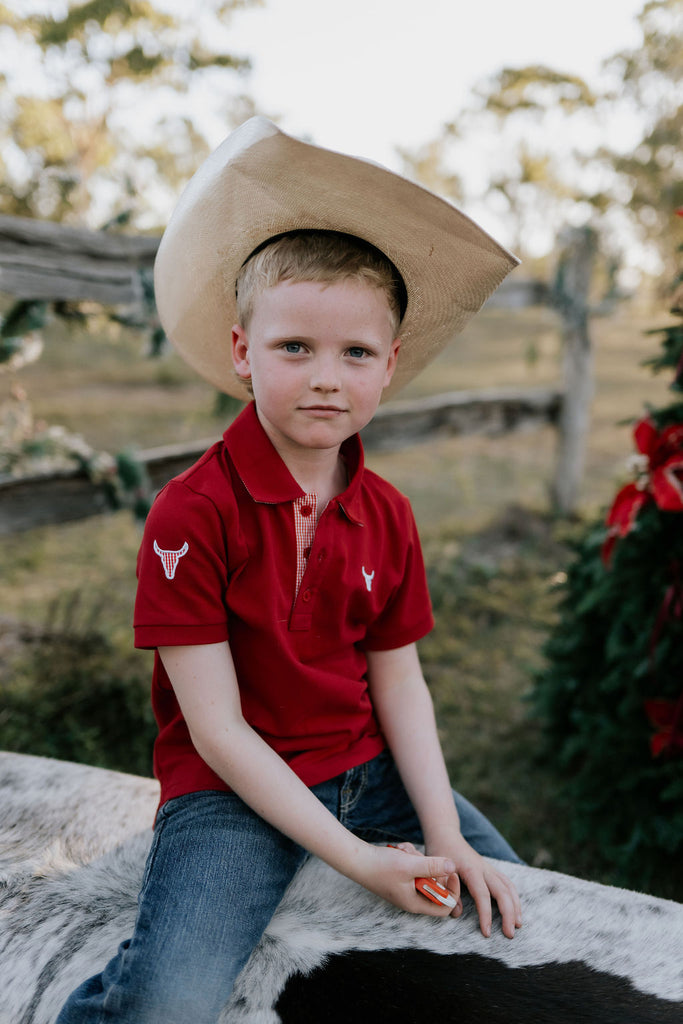 "Nick" Deep Red Boy's Polo-Little Windmill Clothing Co