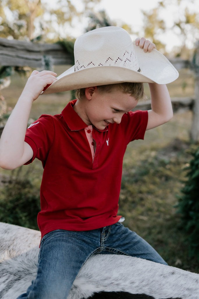 "Nick" Deep Red Boy's Polo-Little Windmill Clothing Co