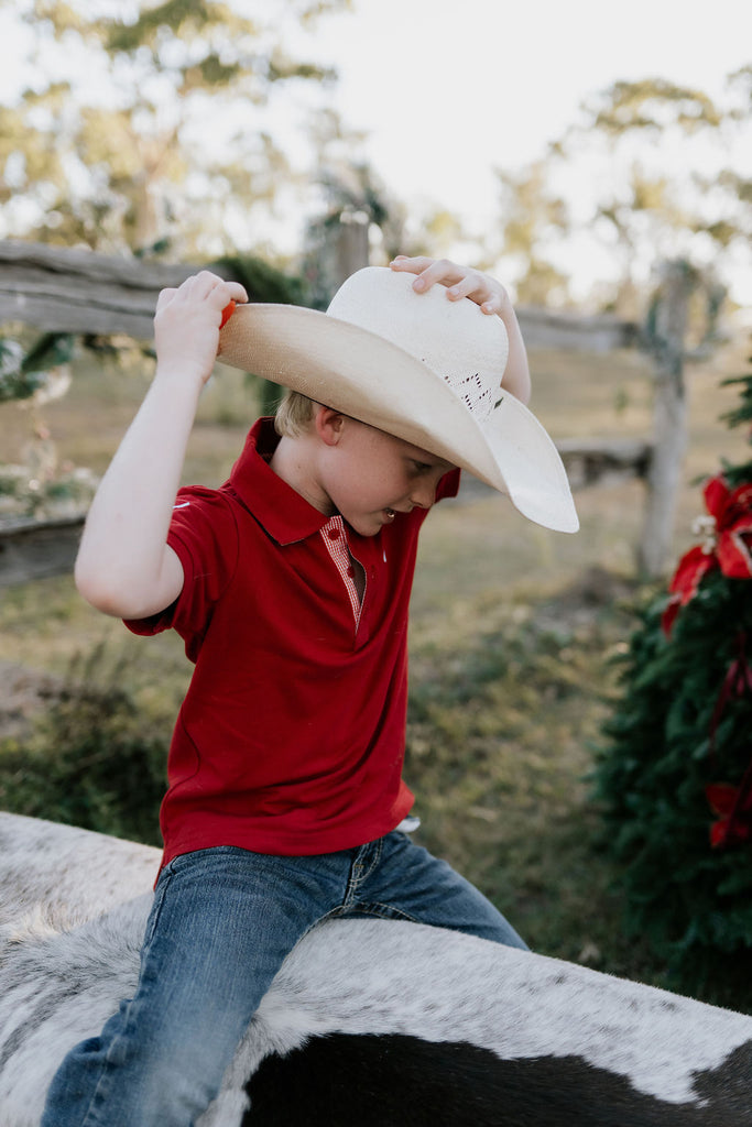 "Nick" Deep Red Boy's Polo-Little Windmill Clothing Co