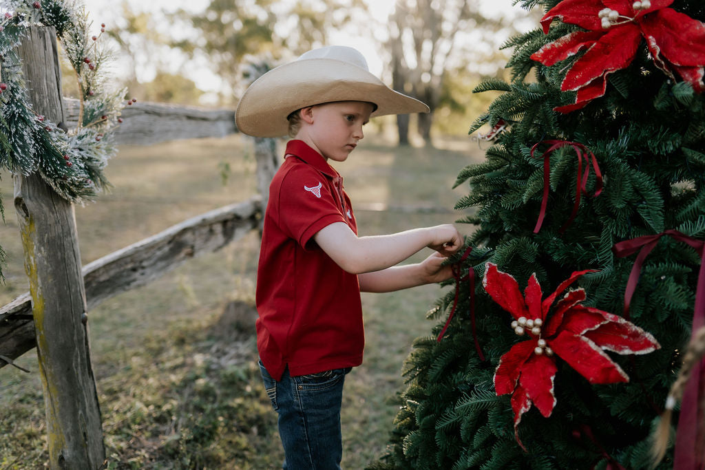 "Nick" Deep Red Boy's Polo-Little Windmill Clothing Co