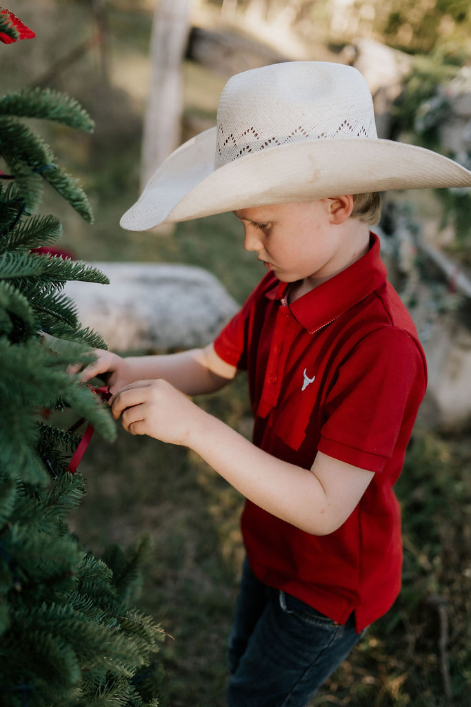 "Carl" Deep Red Men's Polo-Little Windmill Clothing Co