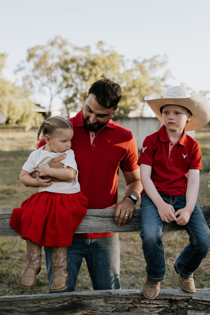 "Nicco Baby" Deep Red Baby Polo Romper-Little Windmill Clothing Co