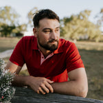 Carl deep red men's polo shirt front view showing classic deep red polo for men