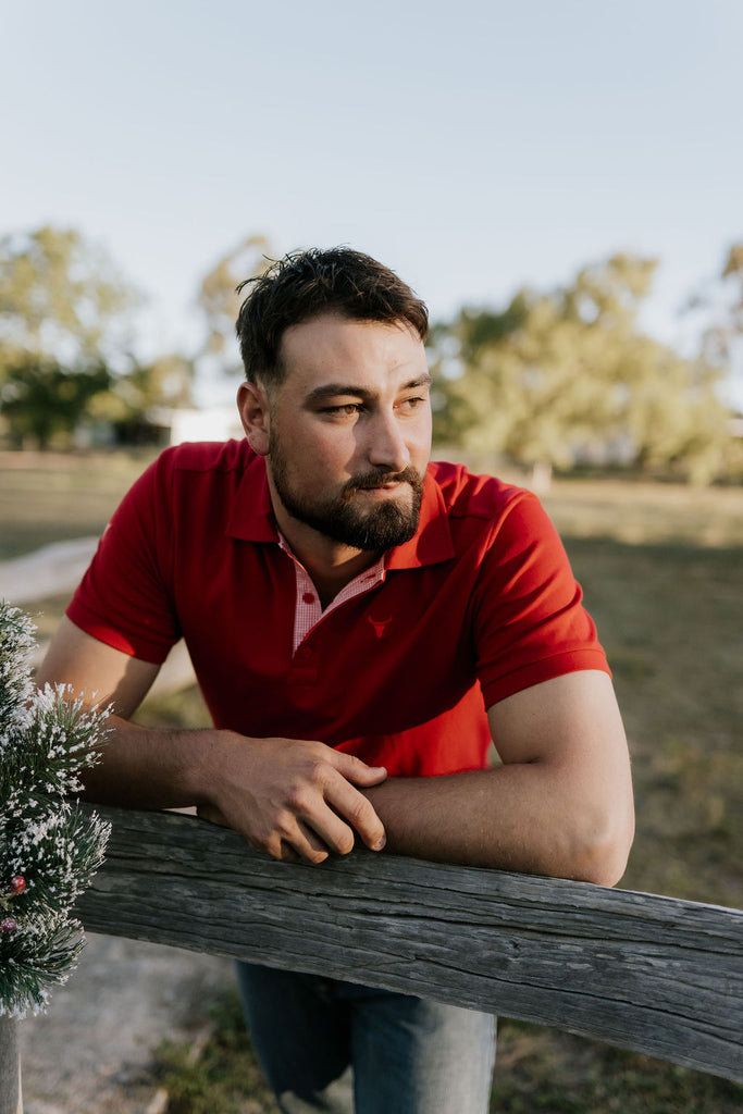 "Carl" Deep Red Men's Polo-Little Windmill Clothing Co