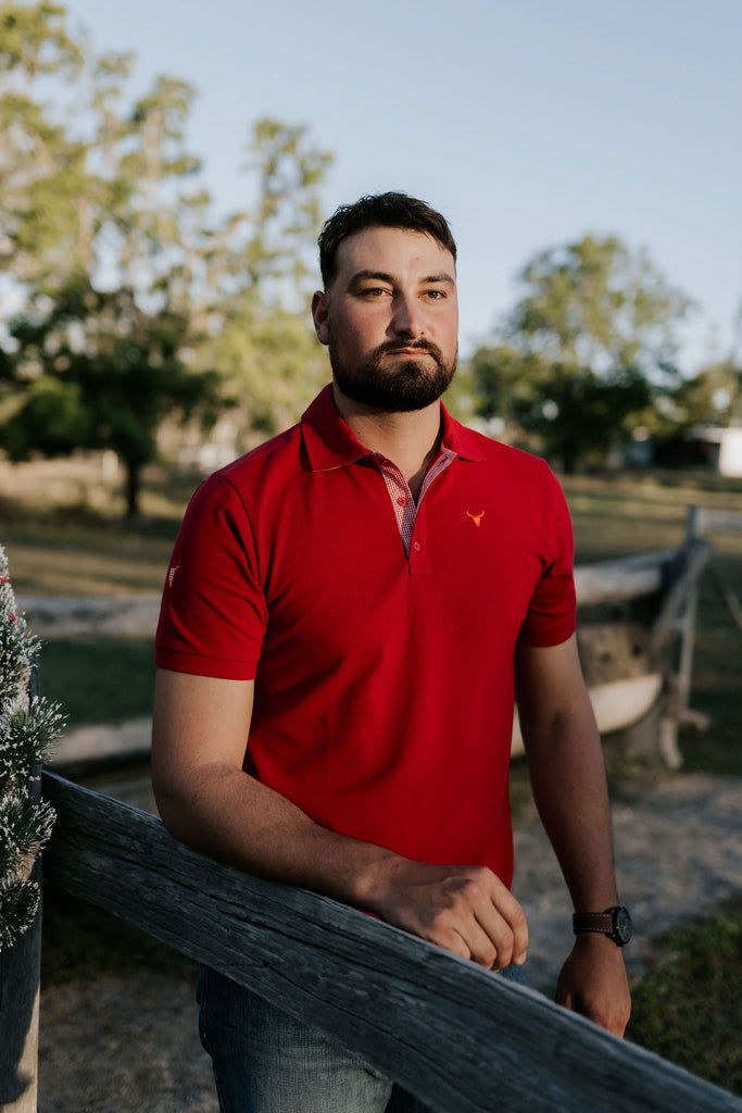 "Carl" Deep Red Men's Polo-Little Windmill Clothing Co