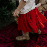 Rena deep red textured tutu back view showing full layered tulle skirt in deep red