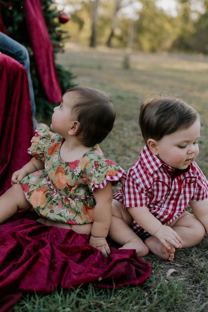 "Faith" Floral Scollop Short Sleeve Romper-Little Windmill Clothing Co