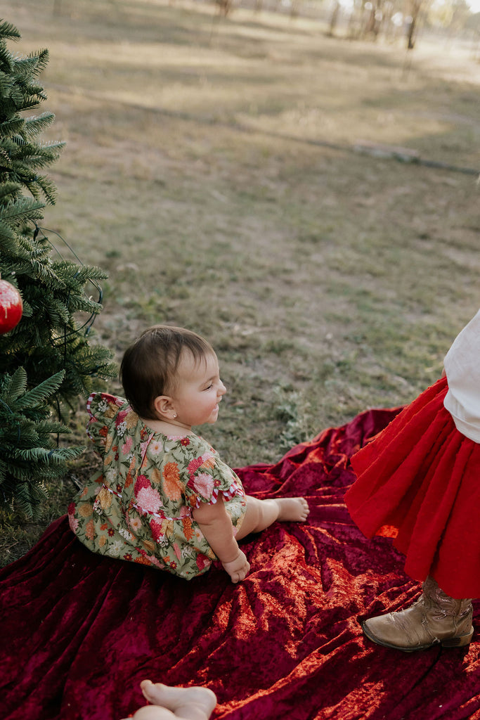 "Faith" Floral Scollop Short Sleeve Romper-Little Windmill Clothing Co