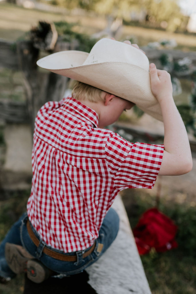 "Albie" Deep Red Short Sleeve Shirt-Little Windmill Clothing Co