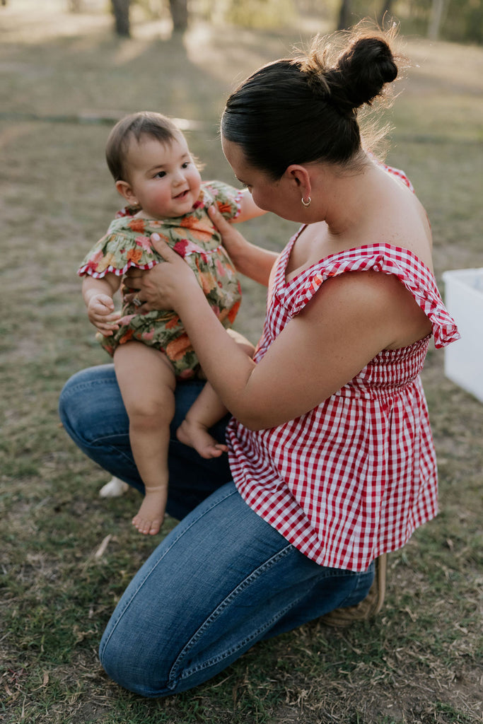 "Darla" Deep Red Gingham Women's Shirt-Little Windmill Clothing Co