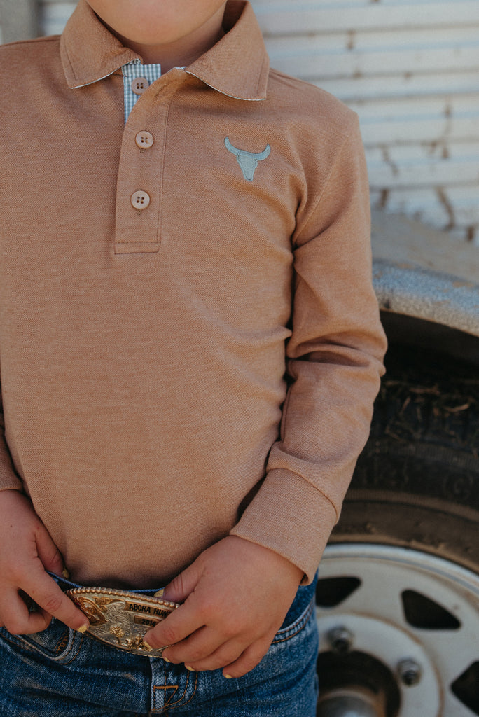 "Dusty" Coffee Contrast Long Sleeve Polo-Little Windmill Clothing Co