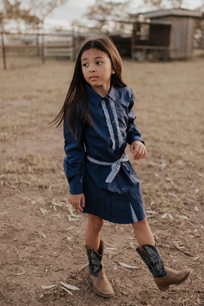 "Darby Gal" Navy Nostalgic Gingham Dress-Little Windmill Clothing Co