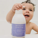 MooGoo Baby 2-in-1 Bubbly Wash back label showing directions for use on sensitive baby skin