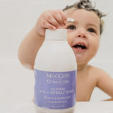 MooGoo Baby 2-in-1 Bubbly Wash back label showing directions for use on sensitive baby skin