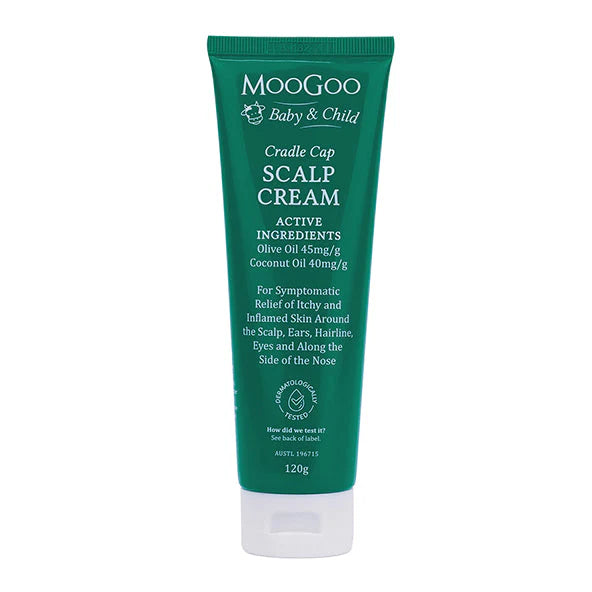 MooGoo Baby Scalp Cream 120g tube for gentle treatment of cradle cap and dry baby scalp