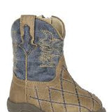 Cowbaby cross cut navy roper boots showing adorable baby western boots in navy with cross cut detail