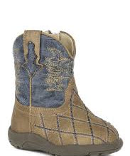 Cowbaby cross cut navy roper boots showing adorable baby western boots in navy with cross cut detail