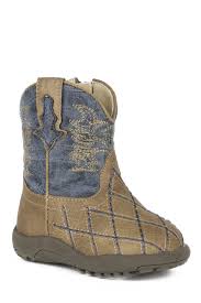 Cowbaby cross cut navy roper boots showing adorable baby western boots in navy with cross cut detail