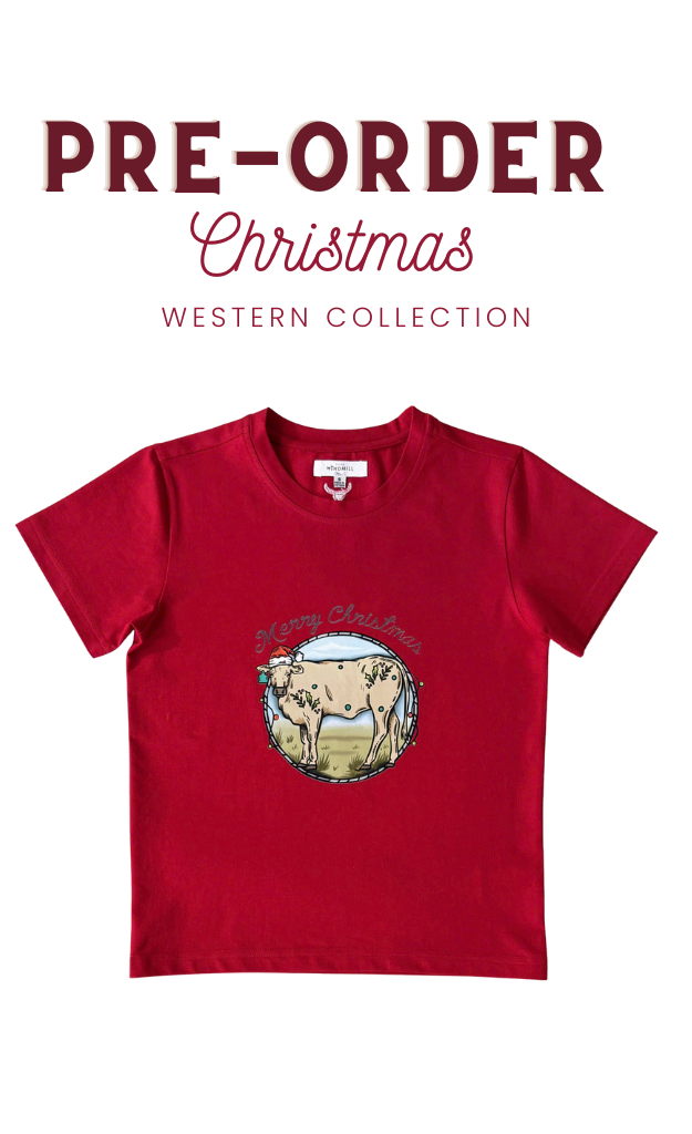 PRE-ORDER Western Printed Christmas Cow Tee-Little Windmill Clothing Co