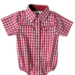 "Barnley" Deep Red Checked Short Sleeve Romper-Little Windmill Clothing Co