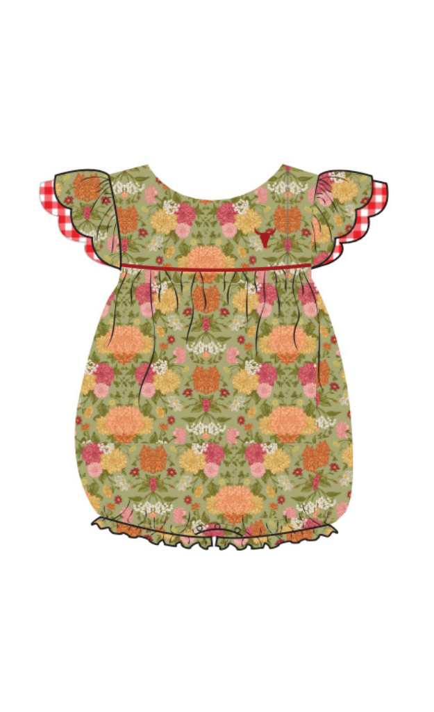 "Faith" Floral Scollop Short Sleeve Romper-Little Windmill Clothing Co