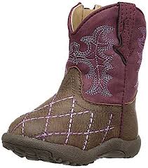 Cowbaby criss cross raspberry roper boots showing sweet baby western boots in raspberry pink with criss cross detail