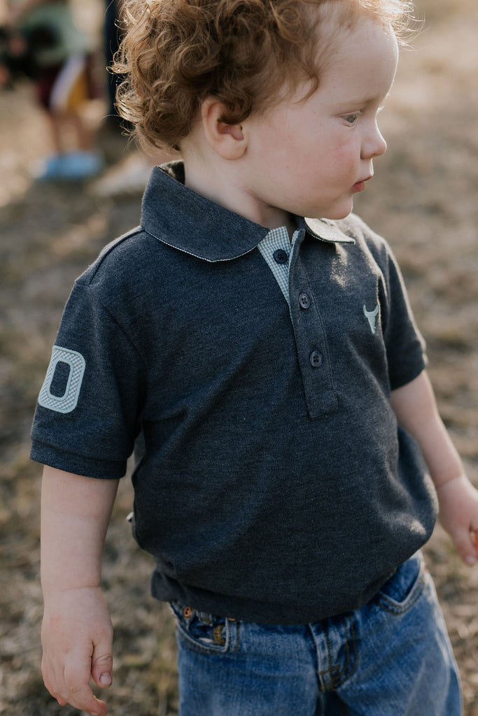 "Benny Jnr" Grey Ash Contrast Polo-Little Windmill Clothing Co