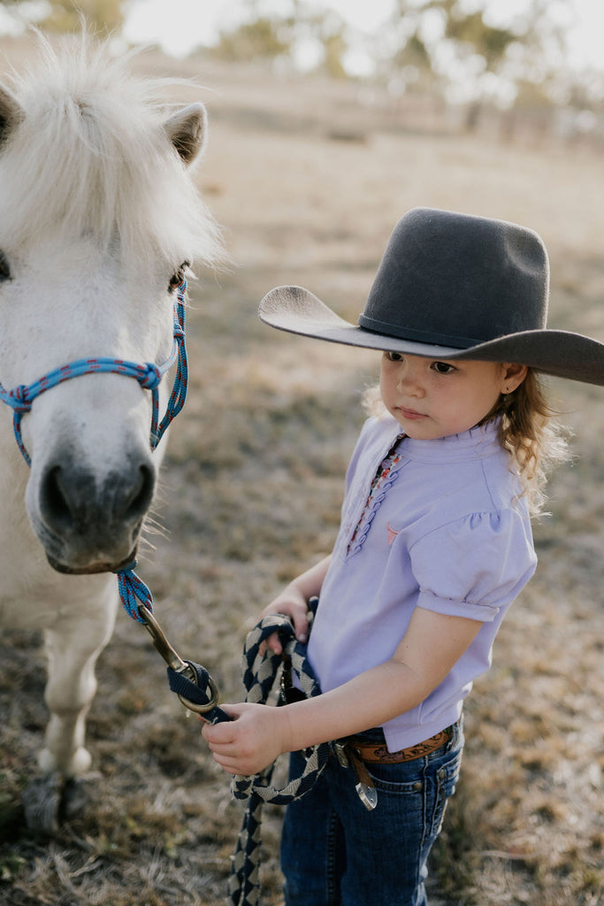 "Lizzy Jnr" Soft Violet Ruffle Contrast Polo-Little Windmill Clothing Co