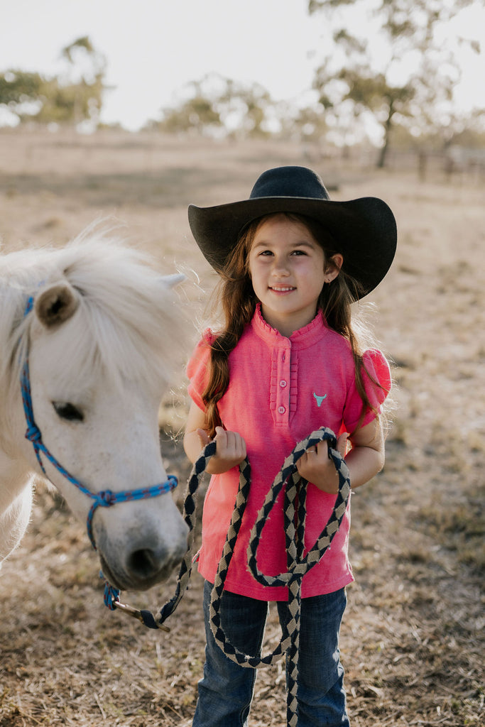 "Bree Jnr" Pink Ruffle Contrast Polo-Little Windmill Clothing Co