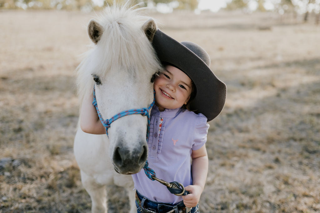 "Lizzy Jnr" Soft Violet Ruffle Contrast Polo-Little Windmill Clothing Co